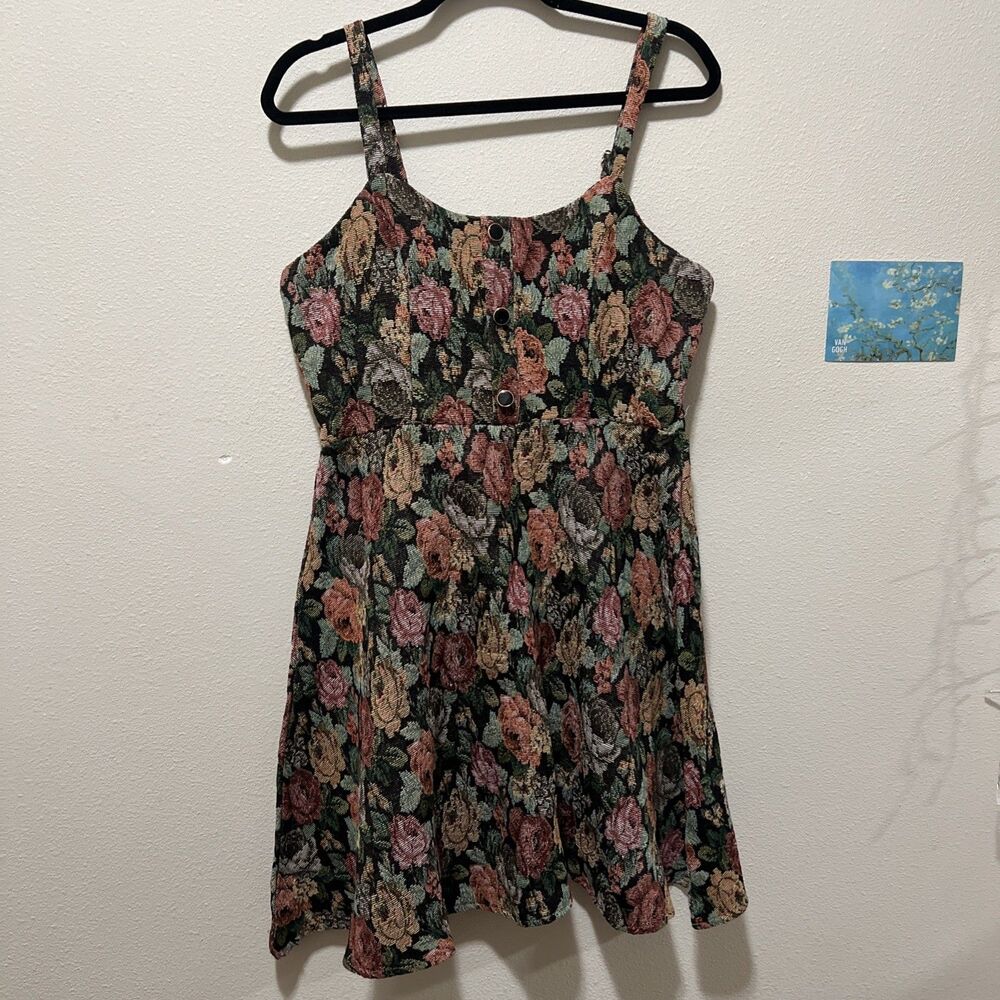Women’s Tapestry Dress Fit & Flare Strapless Cottage Floral L